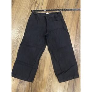 Women's Linen Pants Eileen Fisher M Black Wide Leg Cropped